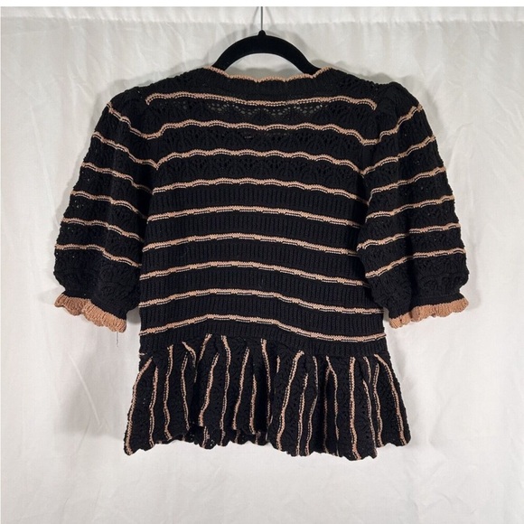 Entro Blouse Women's Small Black Striped Short Sleeve Knit 100% Cotton New $58 - Picture 3 of 7
